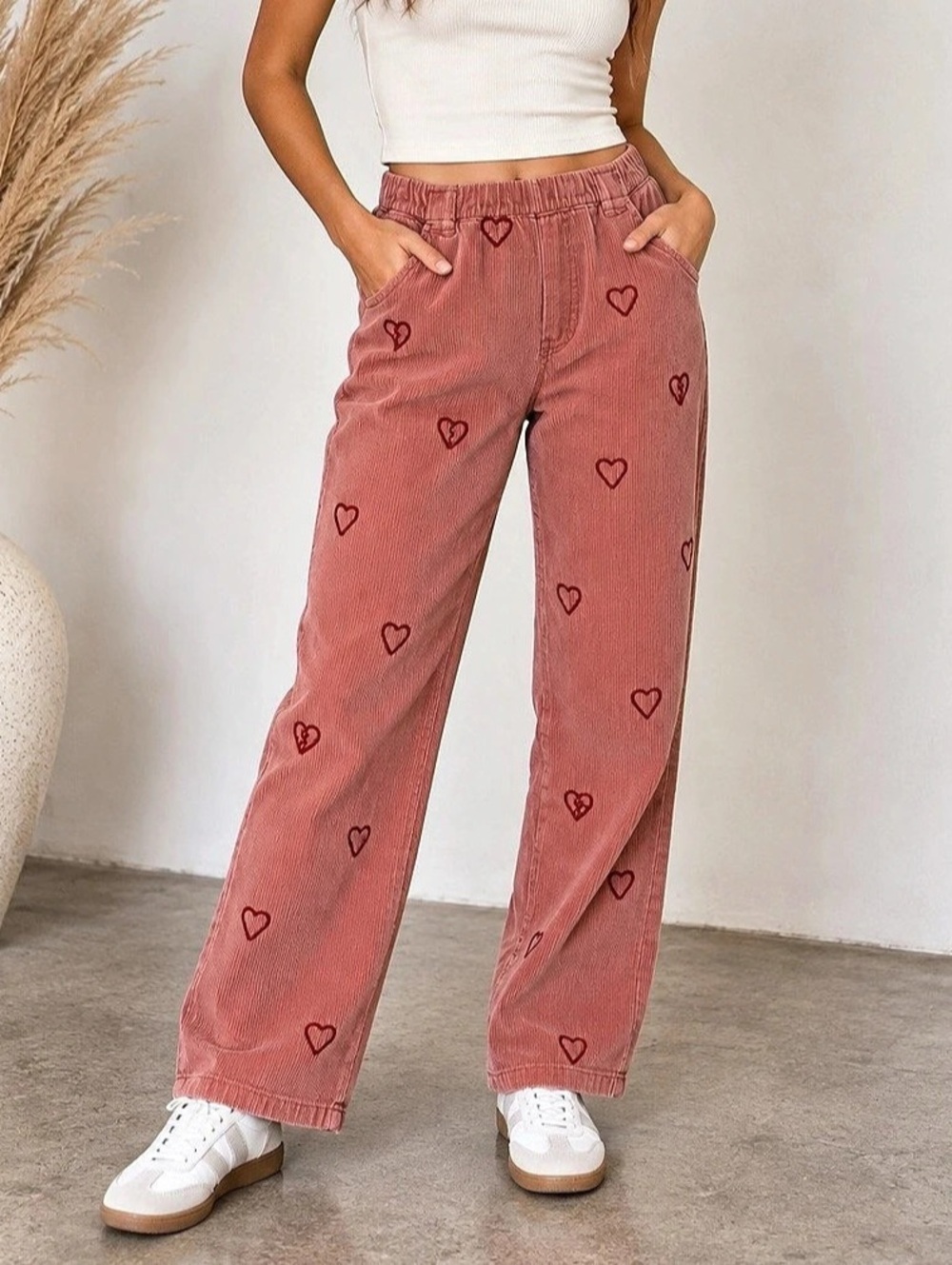 Urban Outfitters Pink Corduroy Heart Embroidered Pants Small Y2K